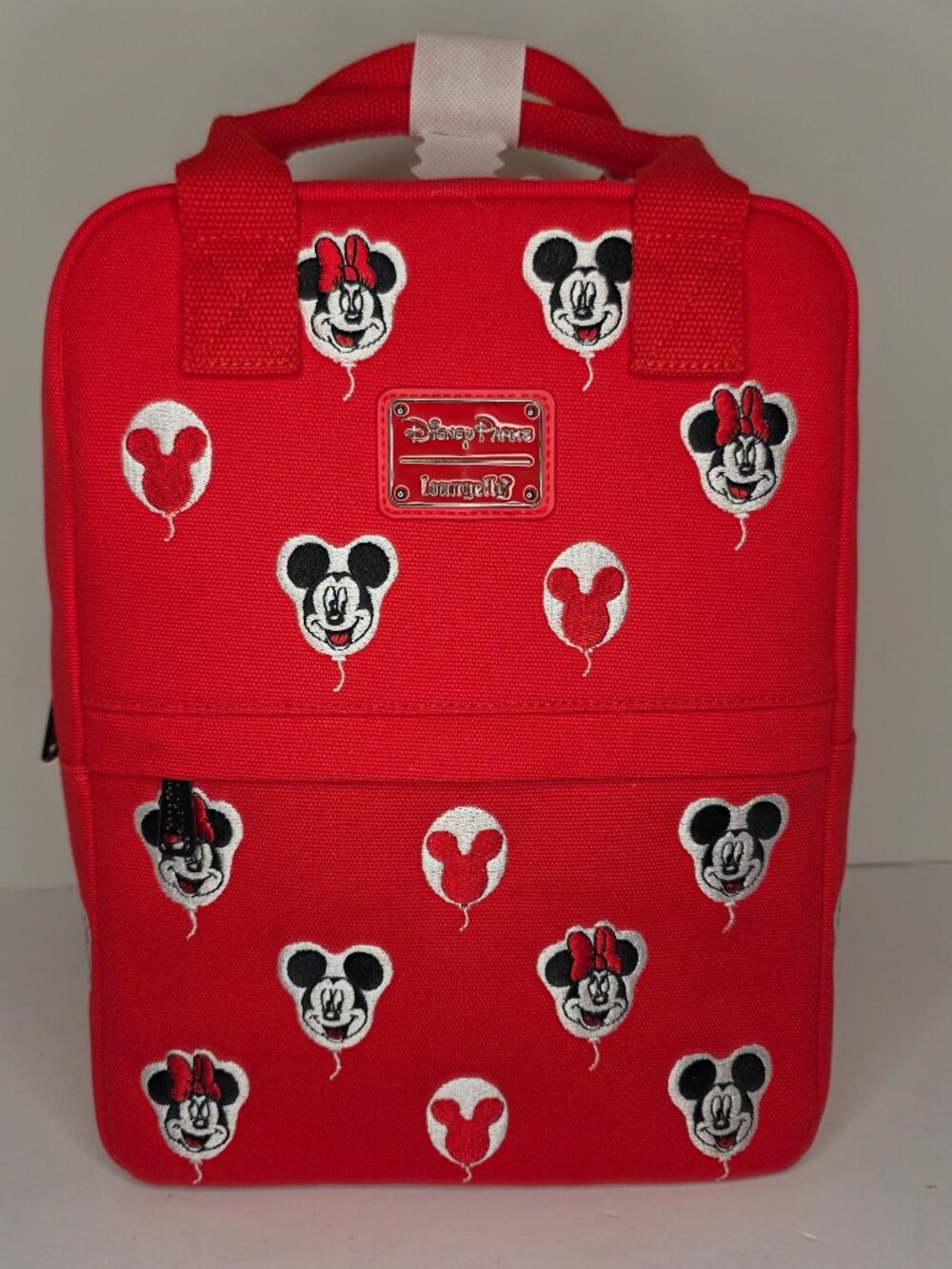 Loungefly Disney Parks Mickey and Minnie Balloons Red Canvas Backpack NWT